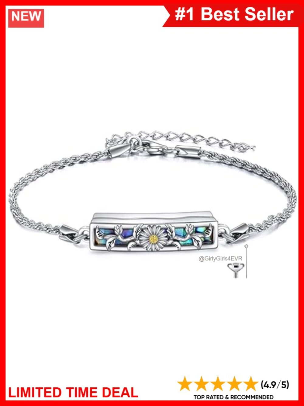 Sterling Silver Urn Bracelet for Ashes Sunflower Cremation Keepsake Memorial